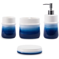 Set Aksesori Bilik Mandi Biru Navy, Set Aksesori Hiasan Bilik Mandi Seramik Biru 4-Keping, Mengandun