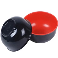 ชามเมลามีน ชามข้าวพอร์ซเลนเลียนแบบสีดำแดง ชามผงซุป ชามก๋วยเตี๋ยว เครื่องใช้บนโต๊ะอาหารพลาสติกเมลามีนสองสี6.5 นิ้ว