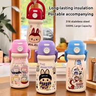 Pipjoy Cute Labubu Cartoon Water bottle for Birthday Gift 500ML/17oz Big Volume Thermos Flask Sus316
