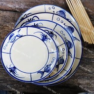 High-quality Ceramic Plates Painted with Ancient Fish Round/Rectangular in Many Sizes from 16cm to 2