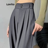 Adelaide Monroe Lovito Pleated Pants for Women L49AD132 (Grey) Celana Lipit Ritsleting Polos Kasual untuk Wanita