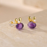 ต่างหูมุกคริสตัลสีม่วงธรรมชาติกระต่ายน่ารัก TIMESWIND ต่างหูผู้หญิง S925ที่มีใบรับรอง
