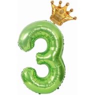 40 inch Green Crown Number 3 Balloon,Giant Large Foil Number 3 Balloon, Jungle Birthday Decoration B