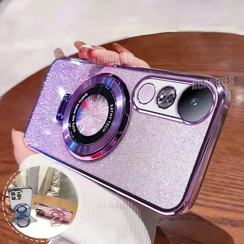 Plating Ring Holder Gradient Glitter Silicone Case For Vivo V50 Lite 4g 5g V50lite Girl Shockproof P
