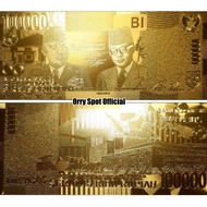 UANG GOLD FOIL SUPER LANGKA INDONESIA 100 RIBU RUPIAH GAMBAR SOEKARNO HATTA