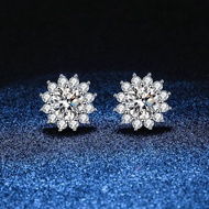 【 GRA Certificate Attached 】 2ct Moissanite Earrings, s925 Pure Silver Plated Platinum Fashion Sunfl