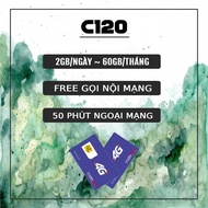 Sim Khuyến mãi Khủng C120 ( miễn phí nội mạng dưới 20p + 2GB/ngày + 50p ngoại mạng)