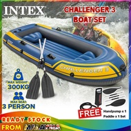 INTEX 68370 Challenger 3 Boat Set Inflatable Boat Fishing Boat PVC Rubber with Paddles Pump Bot Angi