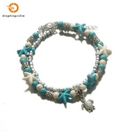 Turquoise Beaded Beach Anklet Turtle Anklet Starfish Anklet Nautical Anklet Beaded Anklet