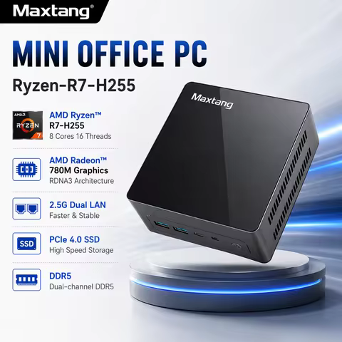 Maxtang H255 Mini PC AMD Ryzen 7 H255 8C/16T DDR5 96GB USB4 Dual 2.5G LAN Dual SSD 4K Triple Display