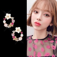 Anting Bunga Romantis Anting Kancing Mutiara Zirkon Emas Mawar