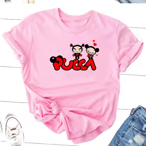 Pucca Love Garu T-shirts Women Funny Cute Cartoon T Shirts 90s Streetwear Cotton Short Sleeve Graphi