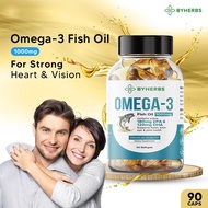Halal Omega 3 Fish Oil 1000mg | 90 Soft Gels | 180mg EPA + 120mg DHA | Byherbs