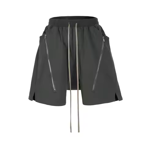 Double Zipper Splicing Split Drawstring Terry Shorts for Men Streetwear Elastic Waist Wide Leg Casua