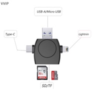 Vvsg 4 In 1 TF SD Card Reader With Lightning/Micro Usb/Type-c/USB Port Memory Card Reader Trail Camera Viewer For IPhone IPad Android QDD