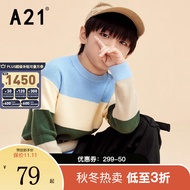 A21童装儿童毛衣男女童秋冬新款毛织针织宽松圆领套头长袖毛衣趣味可爱少女 R413343002-粉蓝 160/76