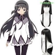 GUADALUPE Homura Akemi Cosplay Wig, Magical Girl Synthetic Puella Magi Madoka Magica, Role Play Heat Resistant Halloween Party Natural Long Black Wig Women