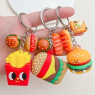 Fashion Hamburger Baguette Keychain Mini Pizza Hot Dog Simulated Food Keyring Backpack Pendant