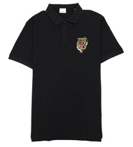 BURBERRY Men's Tiger Monogram Pique Cotton Polo, Black