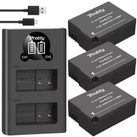 DMW-BLC12 BLC12E BLC12PP DMW BLC12 Batteries + Dual Charger for Panasonic Lumix FZ1000,FZ200,FZ300,G
