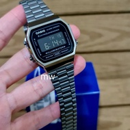 genuine Casio Men ladies unisex black stainless steel digital watch a168 a168wgg brand new