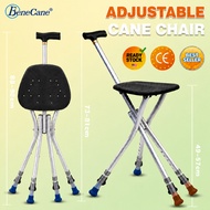 2 in 1 Walking Cane Chair 4 Legs Stable Stick Bench Tongkat Kerusi Lipat For Elderly Seniors