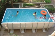 配件齊 INTEX長方形管架水池 大型家庭支架游泳池 戲水池