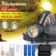 XHP70.2 LED Headlamp XHP70 Most Powerful Yellow White LED Headlight Fishing Camping ZOOM Torch Use 3