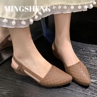 Mingsheng รองเท้าแตะด้านนอกสไตล์ใหม่,ทันสมัยและลำลองสายรัดหลังปลายแหลมสีทึบรองเท้าผู้หญิงส้นรองเท้าส้นเตี้ยของผู้หญิง