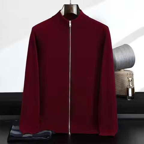 100% Fine Spun Wool Thick Double Zipper Cardigan Casual Loose Long-Sleeved Jacket Spring New Knitted
