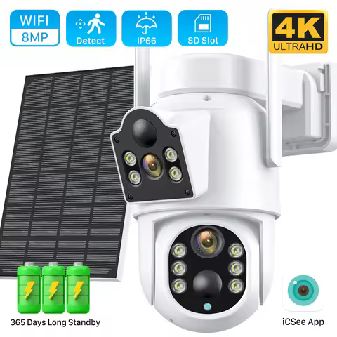 360 Days Long Standby 8MP 4K PIR Solar Camera Wifi Outdoor Dual Lens HD 4MP PTZ IP Camara 7800mAh Ba