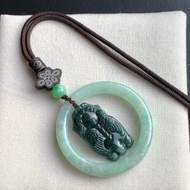 免費開光 天然藍水飛天貔貅 緬甸玉翡翠玉圈 招財貔貅項鍊 車吊飾