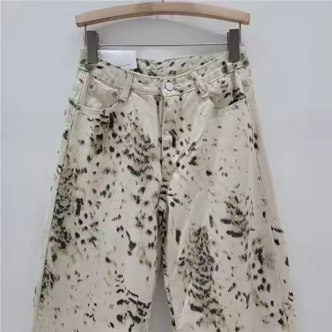 High Waist Y2K Women Jeans Loose Fit Straight Leg Baggy Denim Pants for Girls Retro Beige Wide Women
