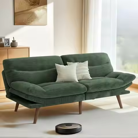 7.5-Foot Corduroy Sleeper Sofa, Loveseat Couch, Convertible Sofa Bed, Ideal for Dorms and Living Roo