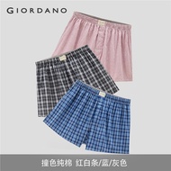 GIORDANO Men Boxers 3-Pack 100% Cotton Skin-Friendly Contrasting Boxers Elastic Waist Simple Fashion