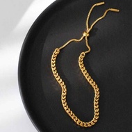 Gelang Serut Emas Titanium Wanita Anti Karat Dan Luntur Fashion Korea