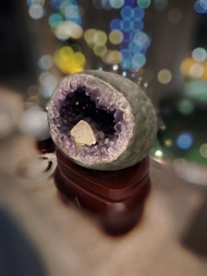 共生方解石紫水晶洞連木座