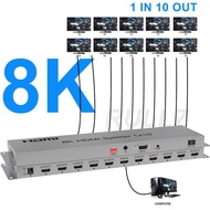 8K 60Hz 1x10 HDMI Splitter 1 ใน 10 ออกหลายหน้าจอ Splitter แปลงวิดีโอ HDR 3D EDID Downscaling