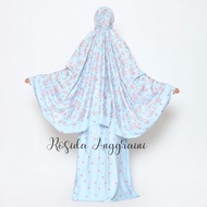 Mukena Rayon Jumbo Motif Bunga Cengkeh Biru