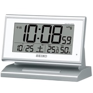Seiko Clock Alarm Clock Automatic Light Radio Wave Digital Calendar Temperature Humidity Display Visible at Night Silver Metallic SQ768S SEIKO
