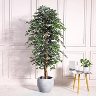 ♦130/145cm Tall Artificial Banyan Tree Potted Plastic Ficus Leaves Large Fake Plants With Pot Fo k☮