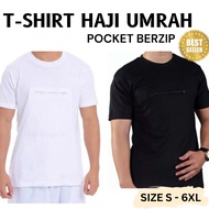 T-Shirt Haji Umrah Poket Berzip Putihc&cHitam 100% Cotton Unisex