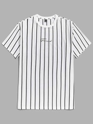 Men Pinstripe Print Short Sleeve T-shirt 2022 New Summer Sport Shirt 3-color O-neck Wear XXS~6XL