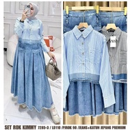 Setelan Wanita Muslim Jumbo Model Stylish Kekinian Set Rok Kimmy Bahan Jeans Mix Katun Jepang One Se