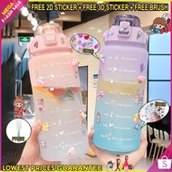 2L Botol Air FREE 2D3D Stickers FREE Brush 2L Water Bottle 2000ML Water Bottle With Straw Air Botol 