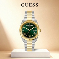 Classic Elegant Men's Analog Quartz Watch With Day / Date Display Green Round Dial And Silver & Gold