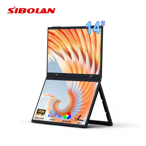 Sibolan 14-inch 1080p Portable Dual Screen Extender 120Hz 100% sRGB HDR 330° Rotation Folding Laptop