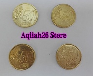 Uang Koin Asing 50 Euro Cent Negara Jerman, Spanyol, Italy (4 Keping)