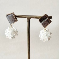 唐津燒 金繼 醫療級不鏽鋼耳環 茶色 花球 搖曳 傳統工藝 No.431