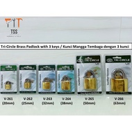 A18. Tri-Circle Brass Padlock with 3 keys / Kunci Mangga Tembaga Tri-Circle 20mm/25mm/32mm/38mm/50mm